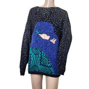 Tony Lambert Sweater Vintage Black White Vintage M Wool Acrylic